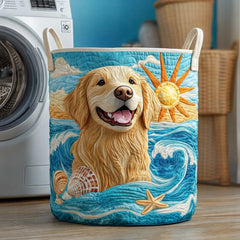 Golden Retriever Beach Quilted Laundry Basket Dog Lover Storage Basket Ideas Gift
