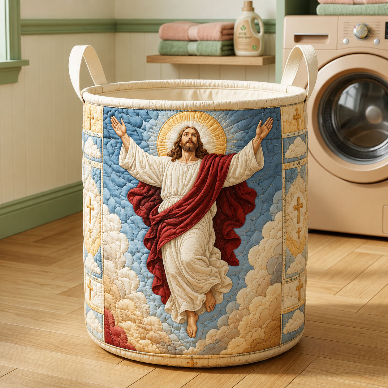 Jesus Ascension Quilted Laundry Basket Jesus Merch Room Lover Gift Ideas