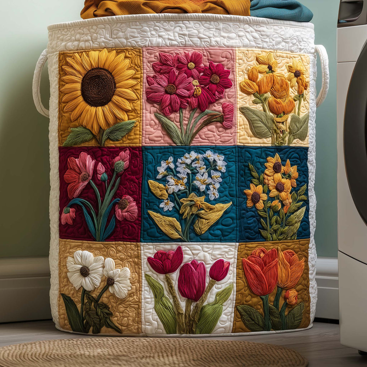 Floral Quilt Garden Quilted Laundry Basket Botanical Floral Hamper Great Home Decor Finds