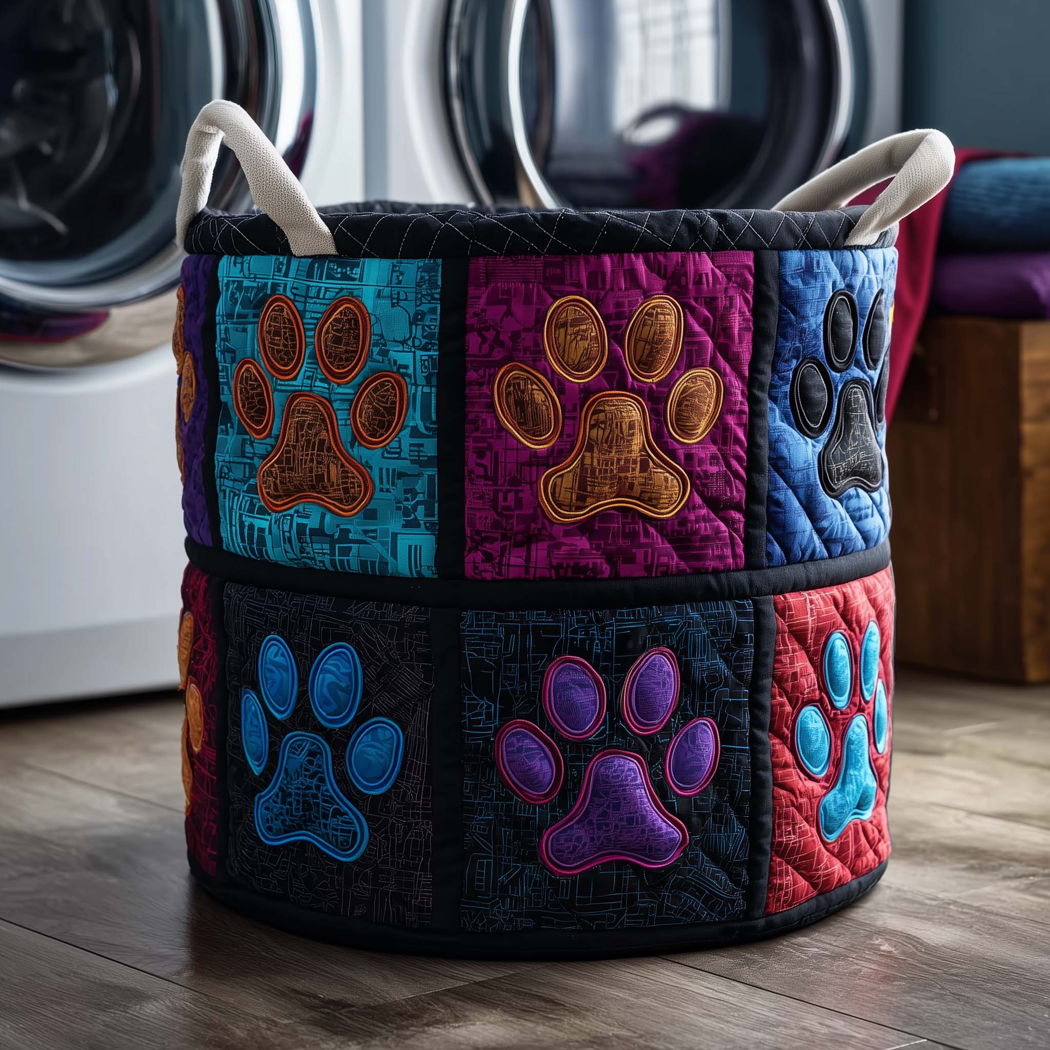 Paw Patchwork Quilted Laundry Basket Paw Lover Clothes Hamper Gift For Her Room Decor