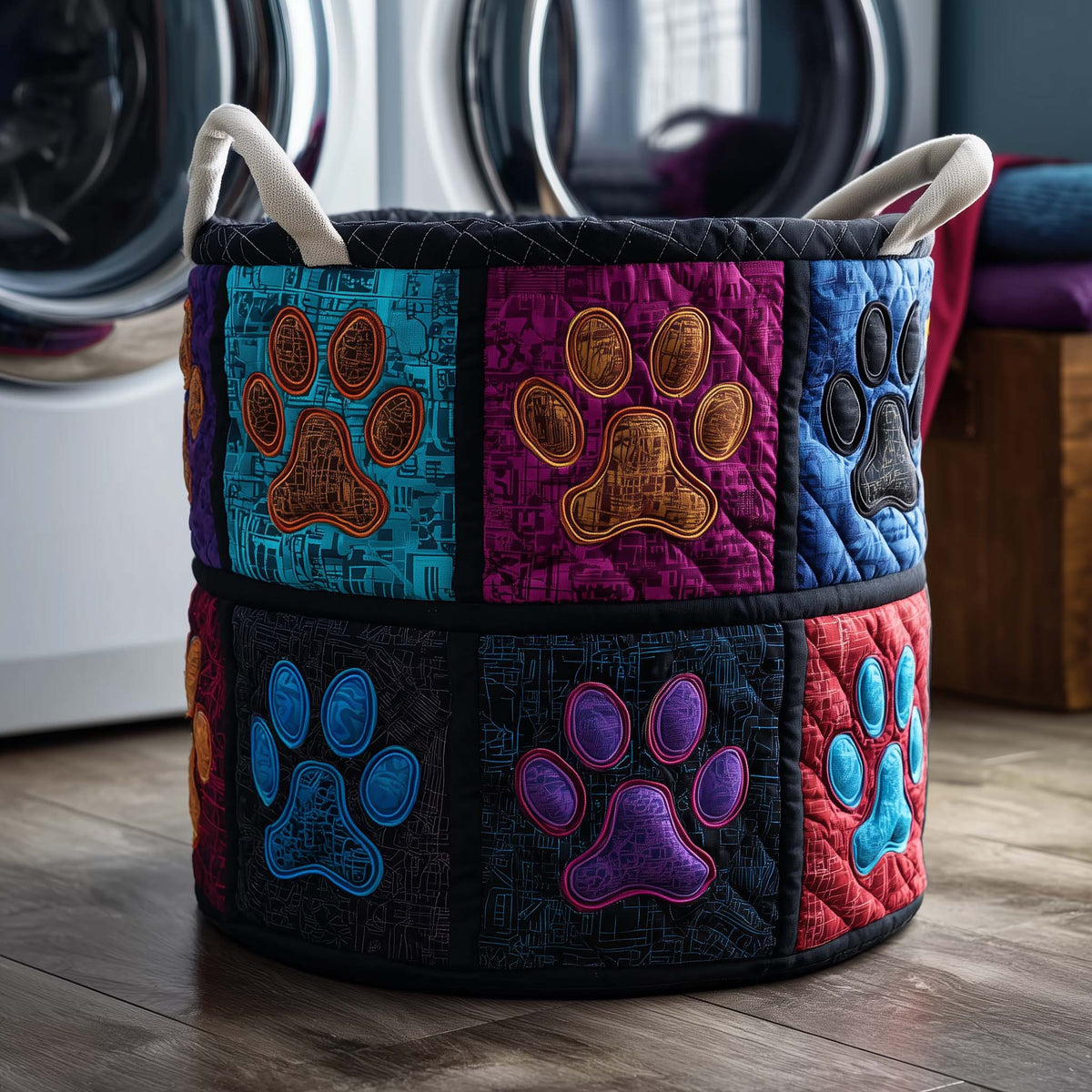 Paw Patchwork Quilted Laundry Basket Paw Lover Clothes Hamper Gift For Her Room Decor