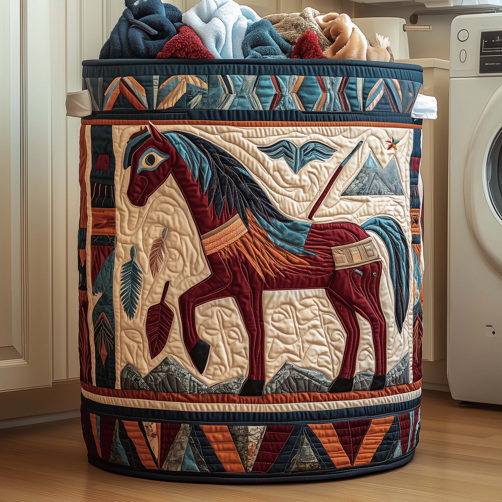 Native American Horse Quilted Laundry Basket Horse Warrior Storage Basket Present For New Home