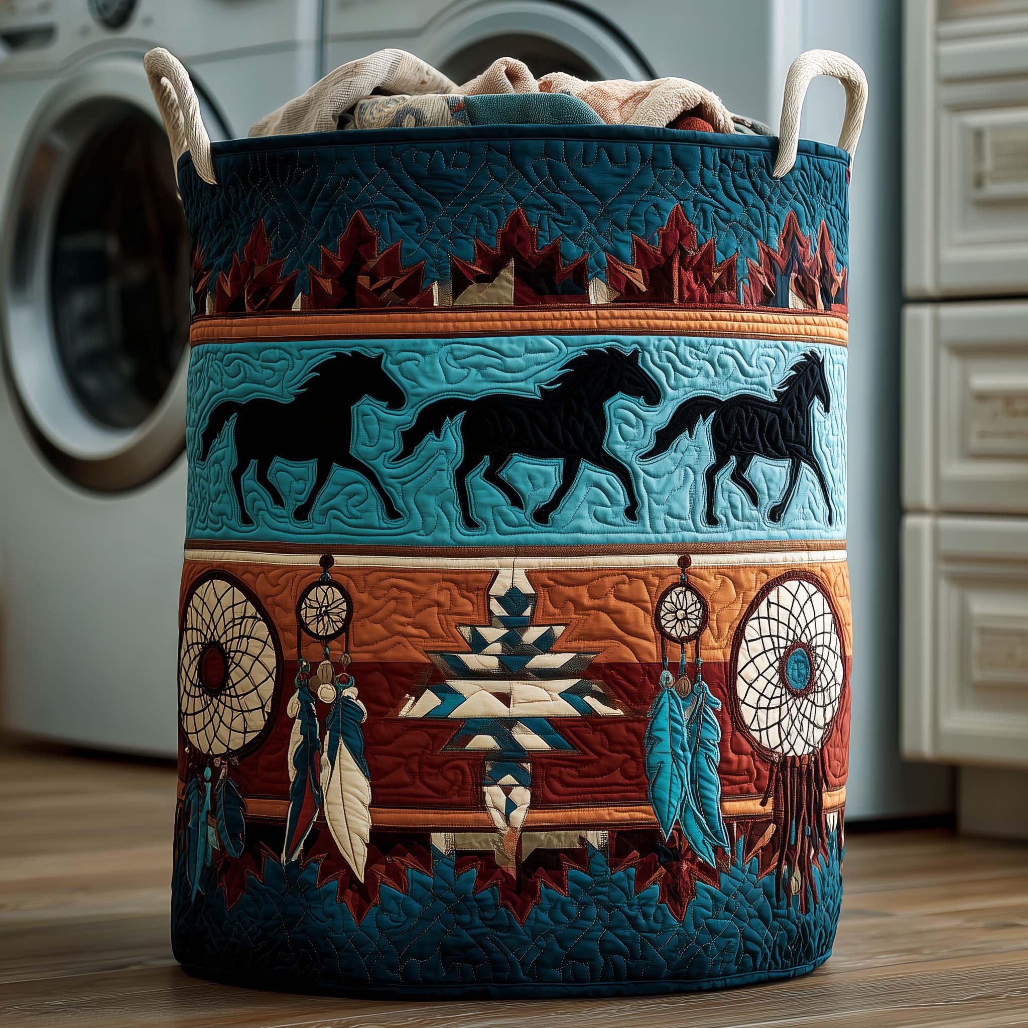 Native American Horses Quilted Laundry Basket Horse Lover Hamper Room Decor Ideas