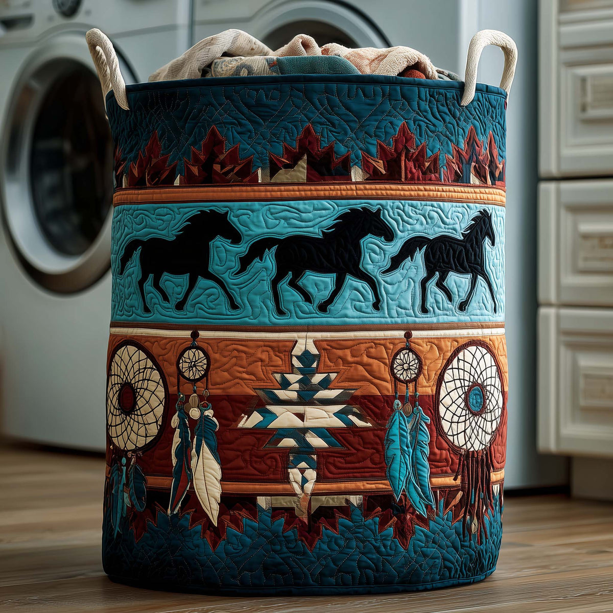 Native American Horses Quilted Laundry Basket Horse Lover Hamper Room Decor Ideas