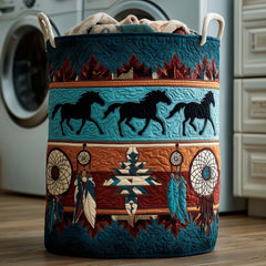 Native American Horses Quilted Laundry Basket Horse Lover Hamper Room Decor Ideas