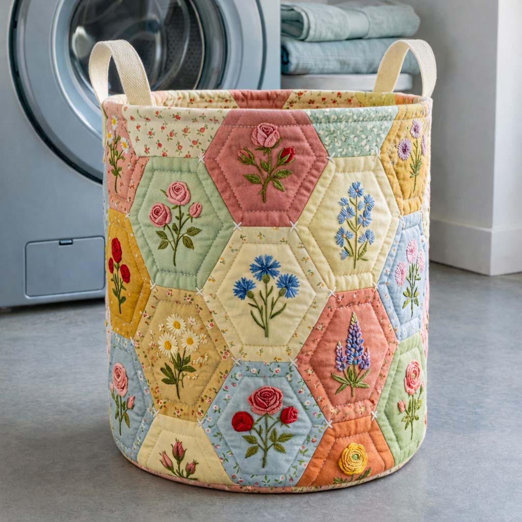Floral Patchwork Quilted Laundry Basket Wildflowers Floral Laundry Bin Cute Room Decor