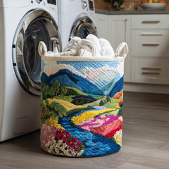 Mountain River Valley Quilted Laundry Basket Floral River Lands Clothes Hamper Home Decor Gift