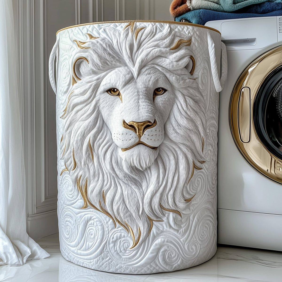 Majestic Lion Head Quilted Laundry Basket Lion Lover Clothes Hamper Ideas Gift