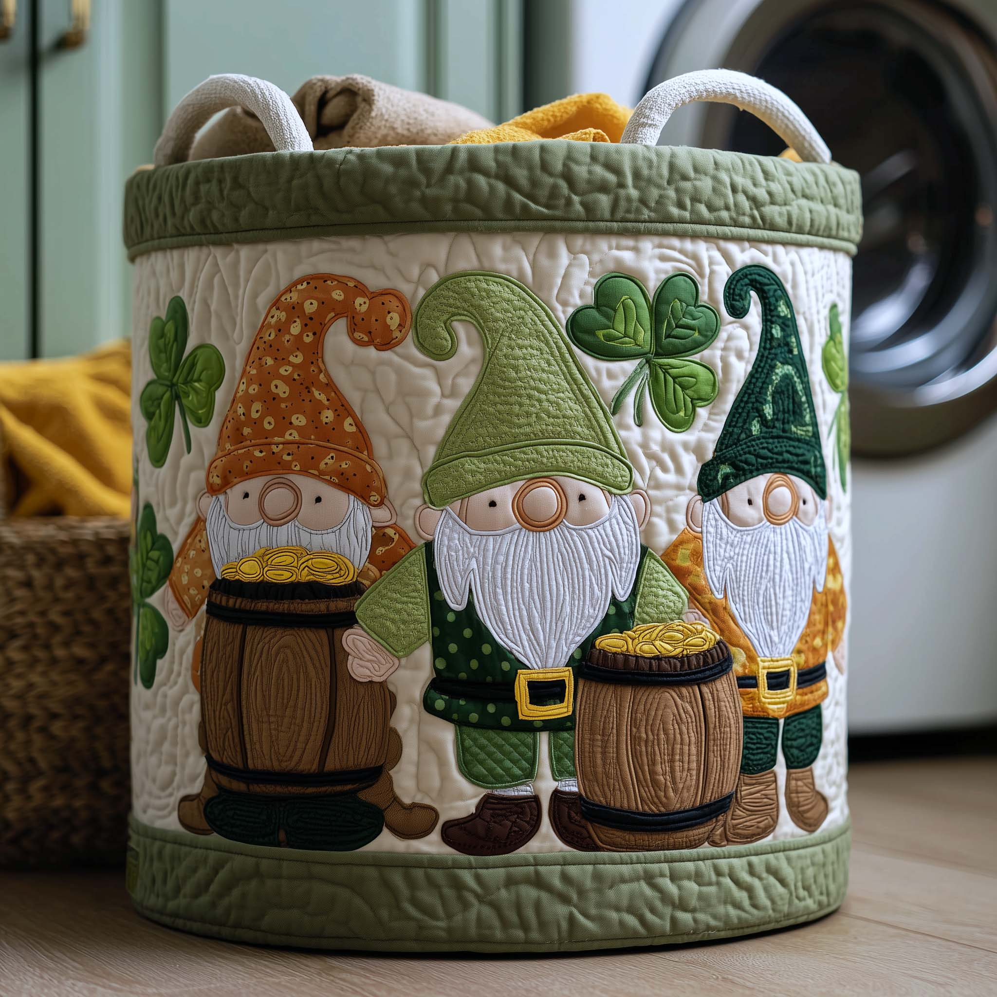 Lucky Gnome Garden Quilted Laundry Basket Gnome And Clover Laundry Bin Home Gifts For Mom