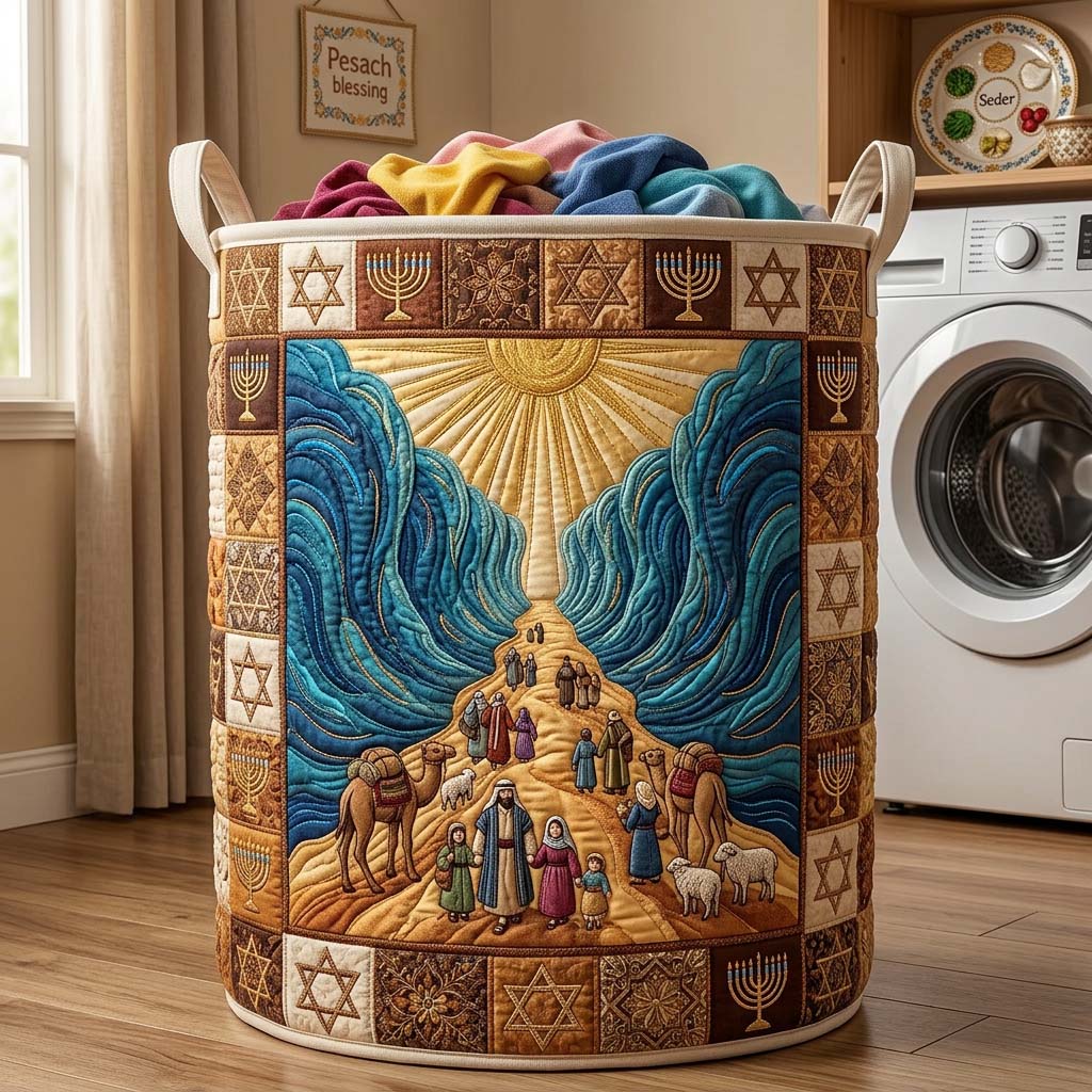 Parting Waters Quilted Laundry Basket Pesach Blessing Laundry Hamper Gift For House Lover