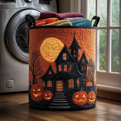 Haunted Halloween Quilted Laundry Basket Haunted House Pumpkins Laundry Bin Cute Room Decor
