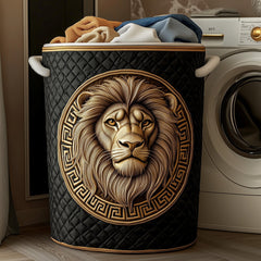 Golden Lion Emblem Quilted Laundry Basket Lion Lover Clothes Hamper Gift For Room Decor