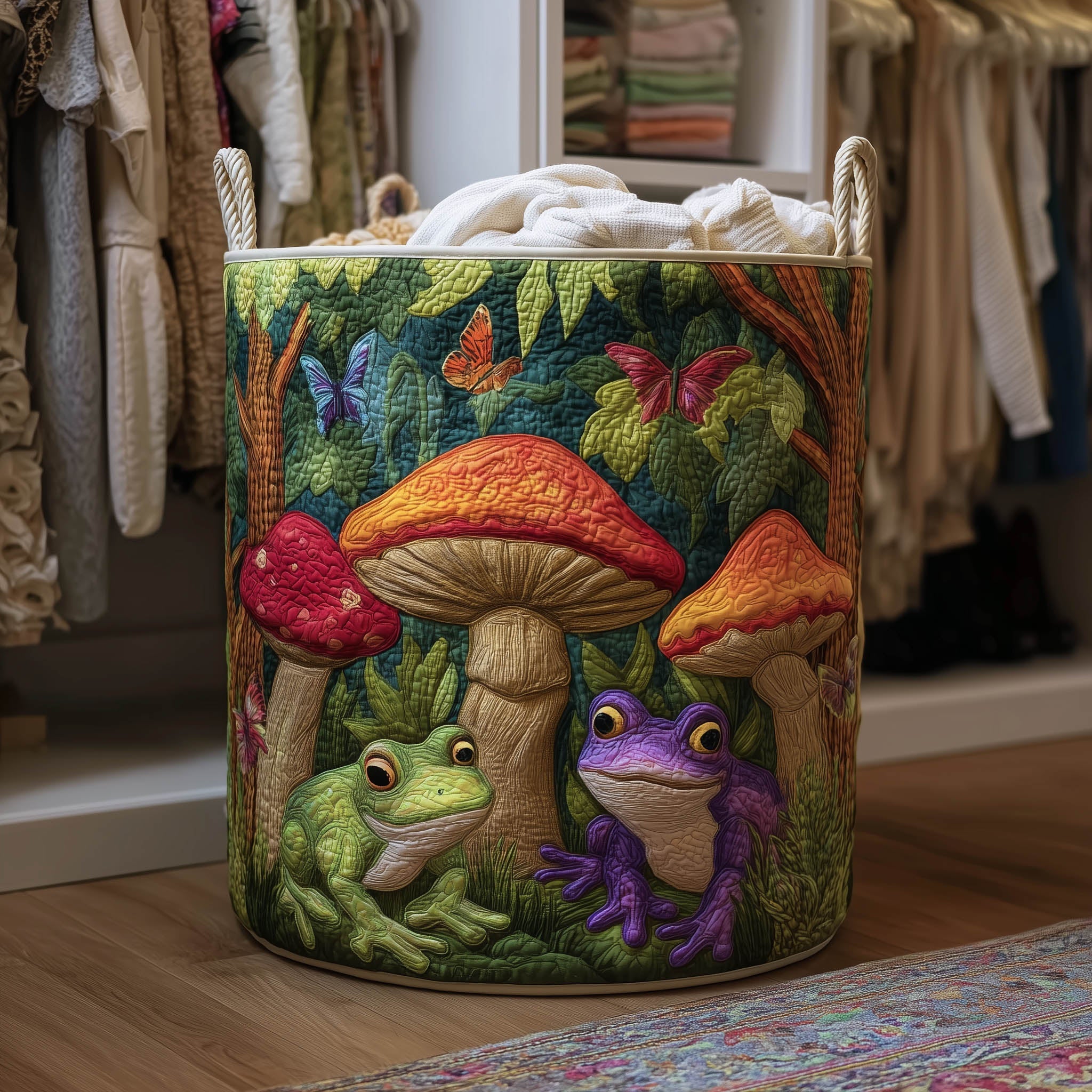 Mushroom Forest Quilted Laundry Basket Frog Mushroom Storage Basket Great Home Decor Finds