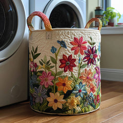 Floral Garden Quilted Laundry Basket Floral Patchwork Hamper Pretty Room Decor For Her