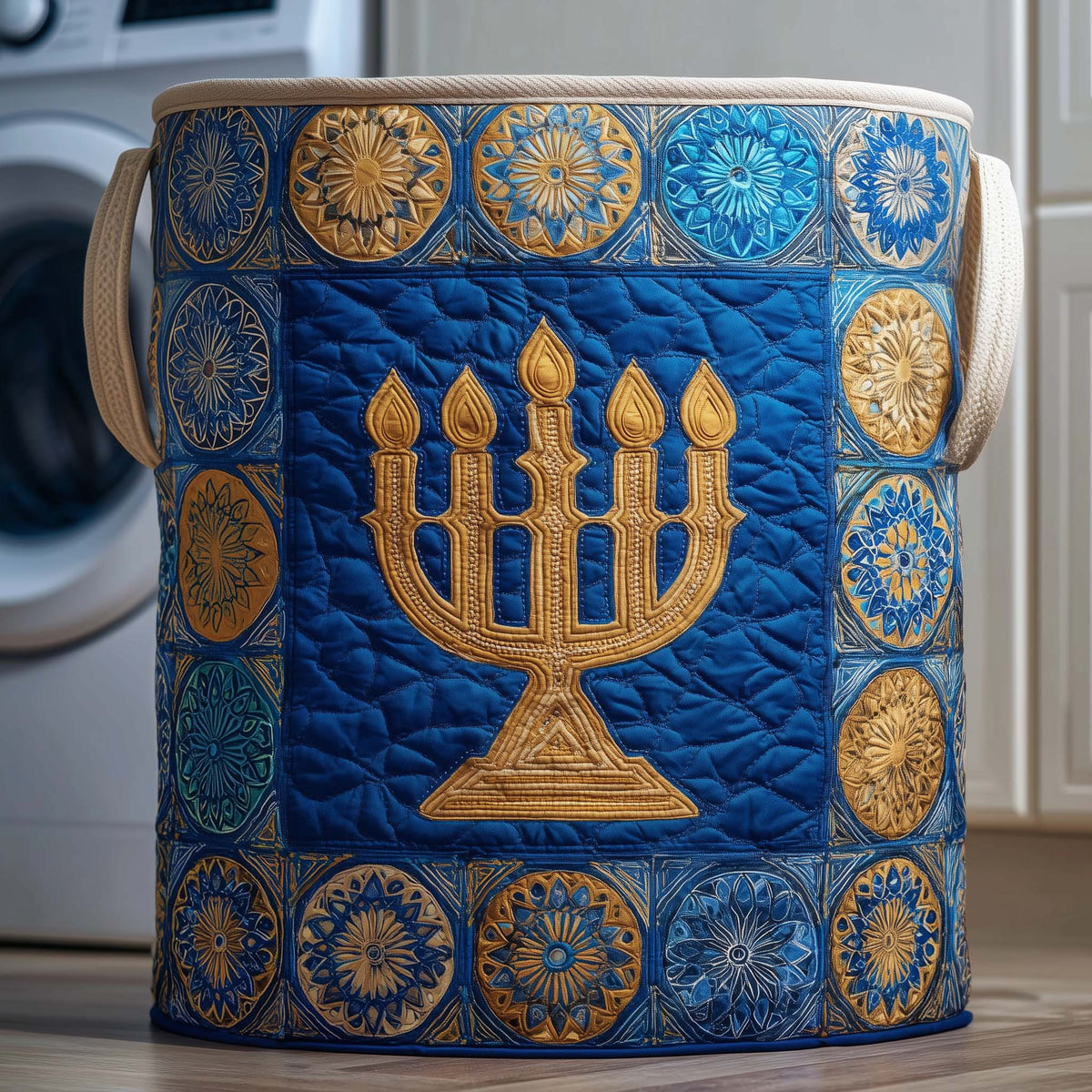 Hanukkah Menorah Quilted Laundry Basket Menorah Hanukkah Laundry Hamper Gift For Cozy Spaces