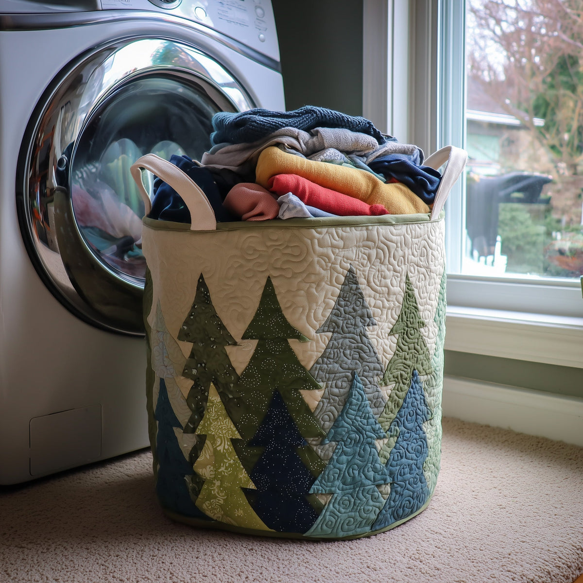 Forest Trees Patchwork Quilted Laundry Basket Pine Tree Laundry Hamper Best Room Decor Gifts
