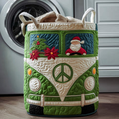 Peaceful Christmas Drive Quilted Laundry Basket Santa_s Van Laundry Hamper Gifts For Home Decor