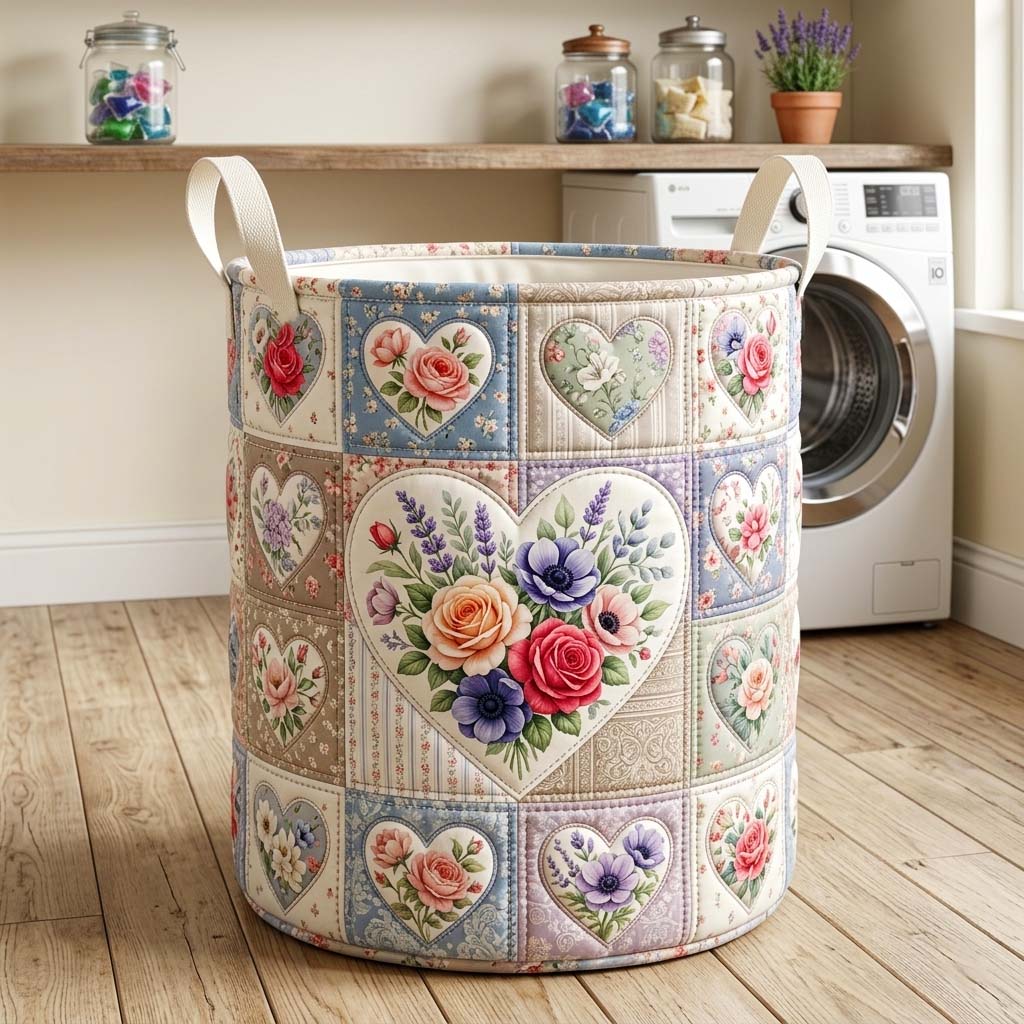 Heart Garden Quilted Laundry Basket Wildflowers And Hearts Hamper Gift For Wife Home Decor