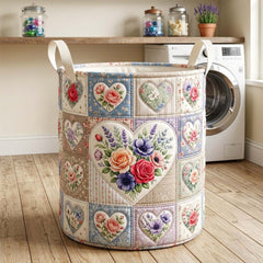 Heart Garden Quilted Laundry Basket Wildflowers And Hearts Hamper Gift For Wife Home Decor