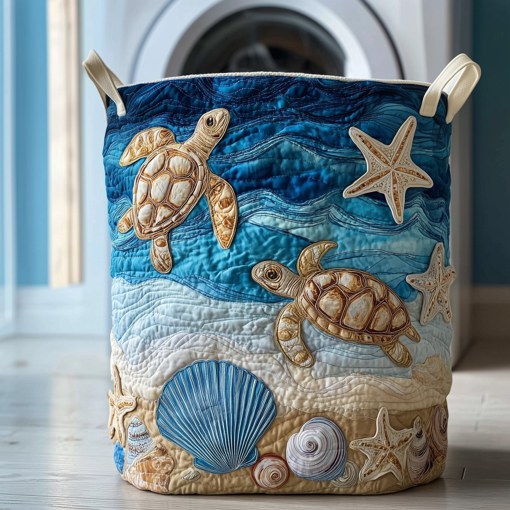 Ocean Turtle Paradise Quilted Laundry Basket Turtle Lover Storage Basket Cute Gift