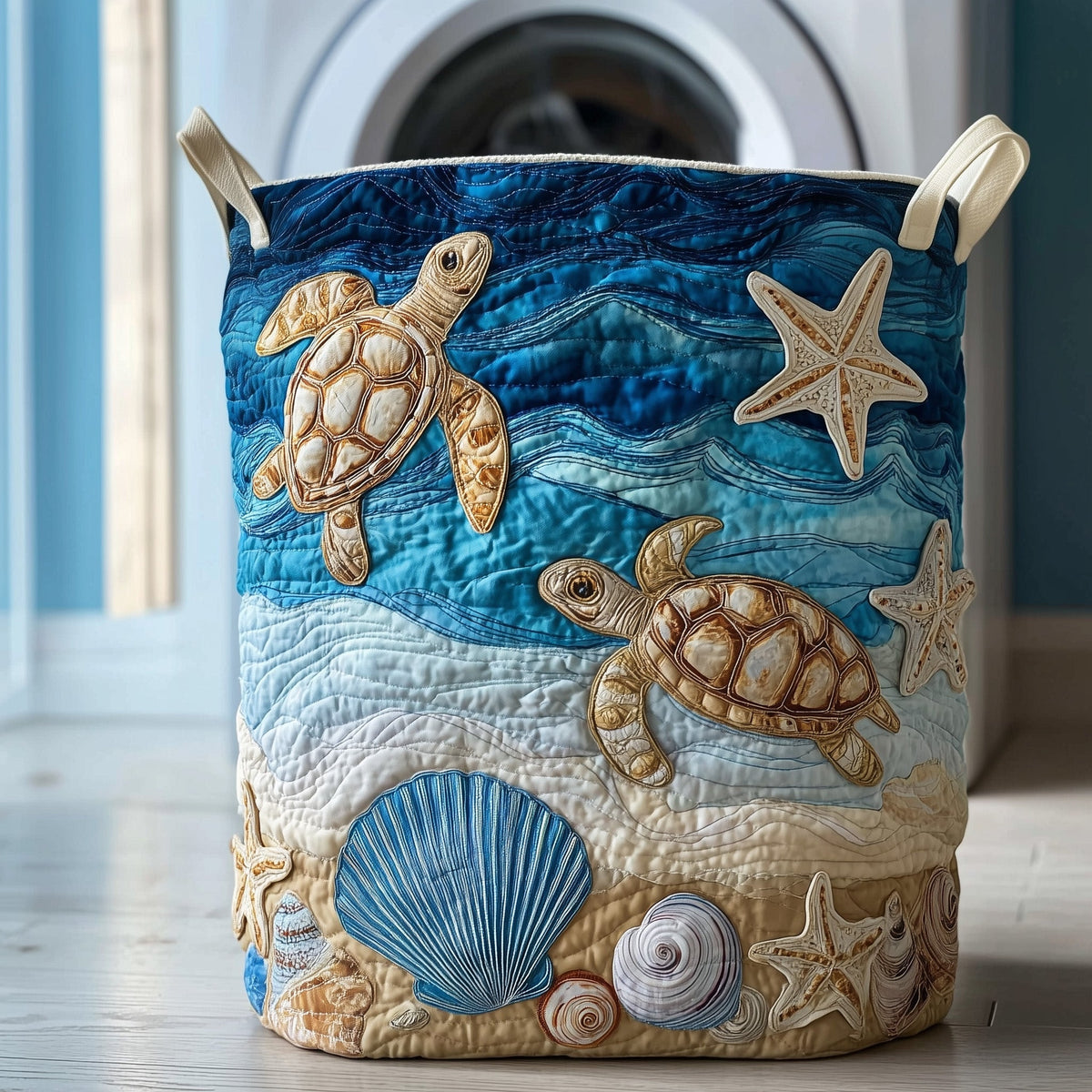 Ocean Turtle Paradise Quilted Laundry Basket Turtle Lover Storage Basket Cute Gift