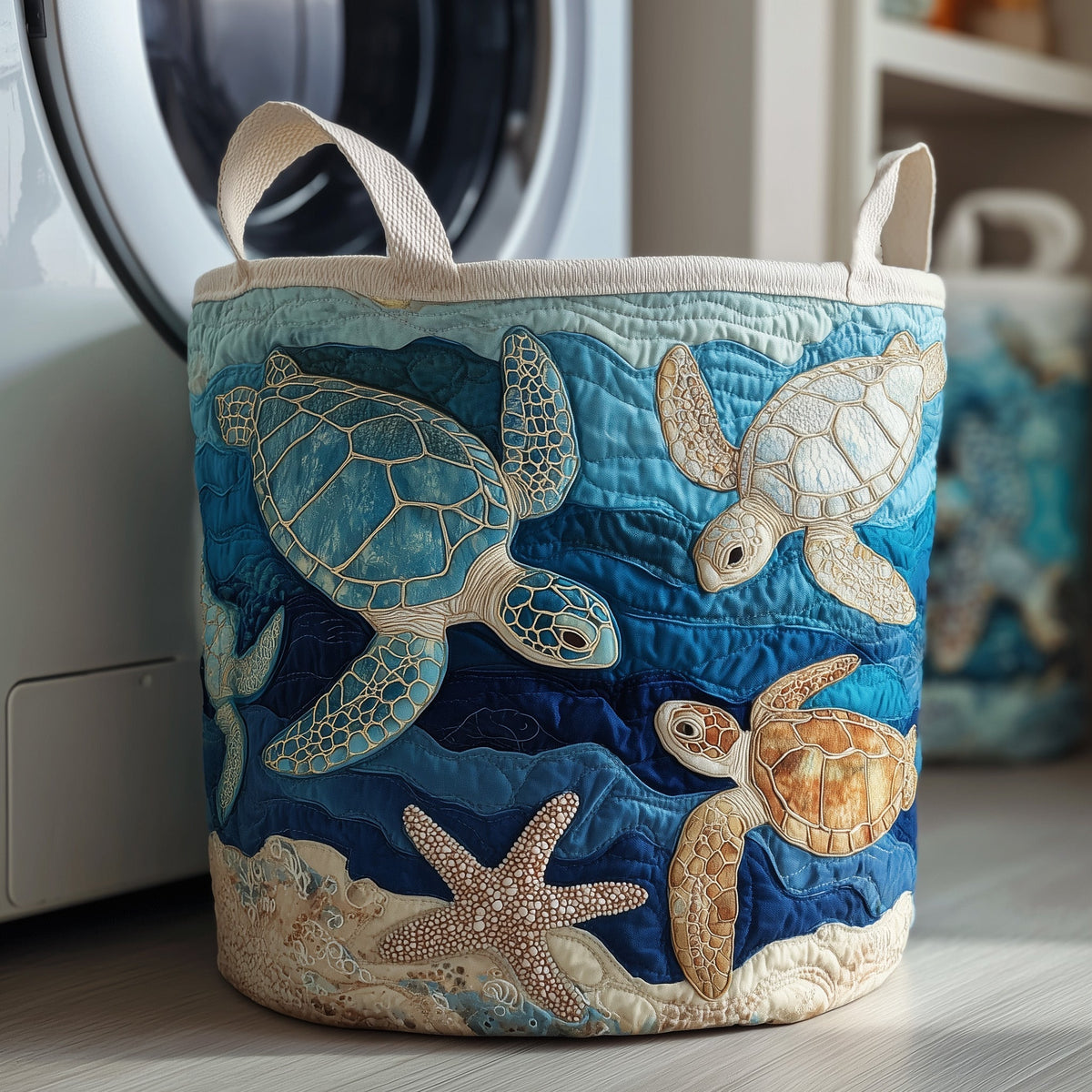 Ocean Turtle Quilted Laundry Basket Turtle Lover Laundry Bin Unique Gift