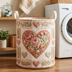 Floral Heart Garden Quilted Laundry Basket Floral Heart Laundry Bin Home Decor Gifts For Sister