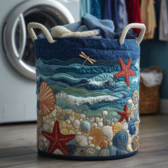 Ocean Beach Quilted Laundry Basket Seashell Starfish Laundry Hamper Home Gifts For Women