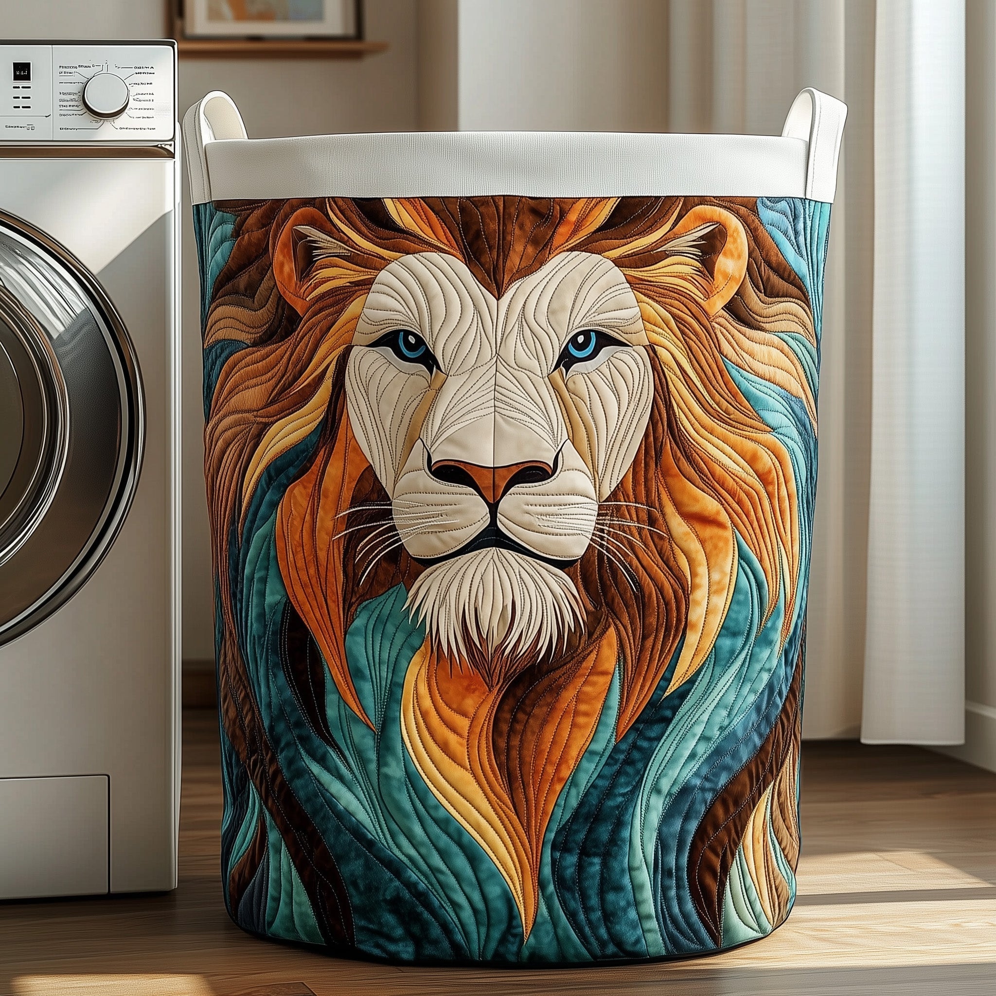 Majestic Lion Face Quilted Laundry Basket Lion Lover Clothes Hamper Cozy Room Decor For Grandma