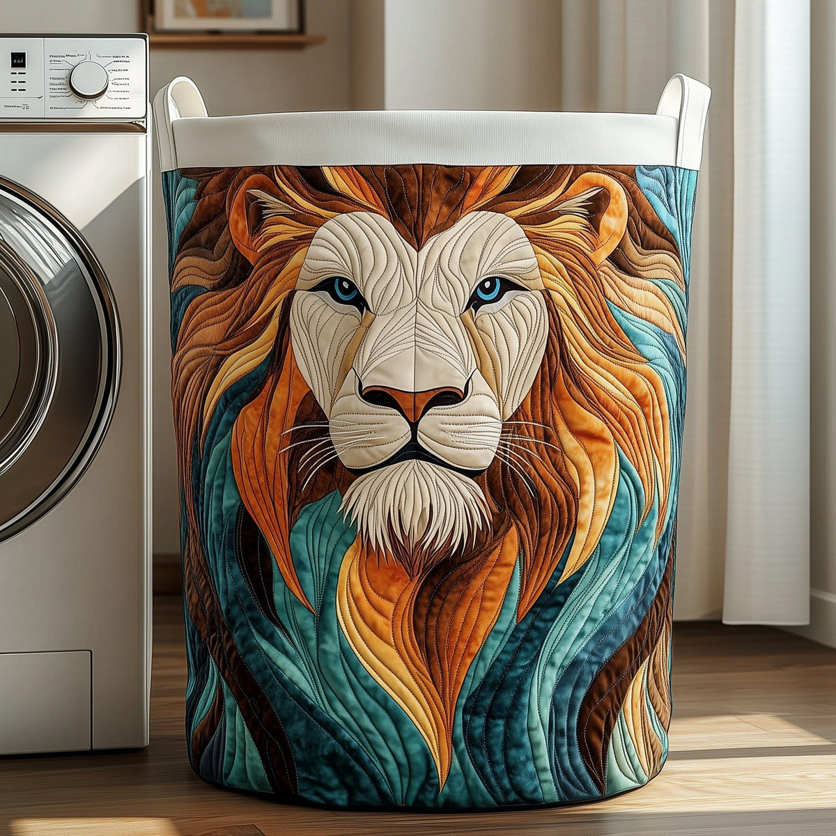 Majestic Lion Face Quilted Laundry Basket Lion Lover Clothes Hamper Cozy Room Decor For Grandma