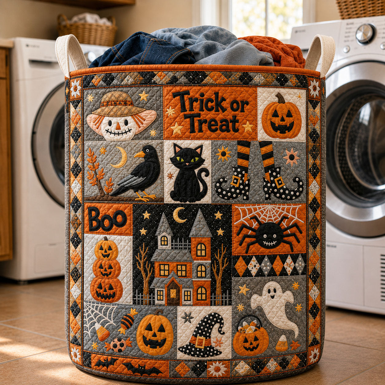 Halloween Patchwork Quilted Laundry Basket Black Cat Hamper Charming Home Decor Ideas For Mom