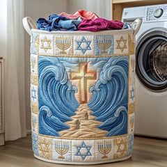Parting Waters Quilted Laundry Basket Cross And Waves Laundry Hamper Best Home Gifts For Mom