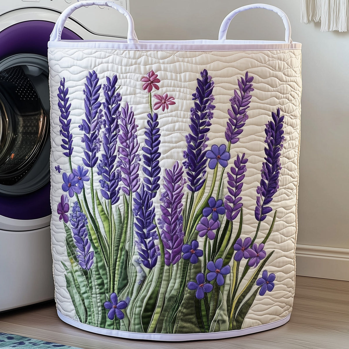 Lavender Field Quilted Laundry Basket Botanical Lavender Laundry Hamper Cool Room Decor Gifts