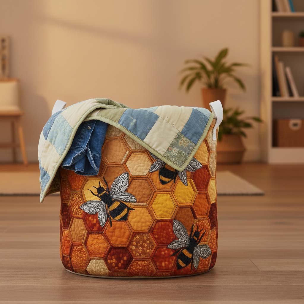 Honey Jubilee Quilted Laundry Basket Bee Lover Hamper Gift For Nature Enthusiast 2
