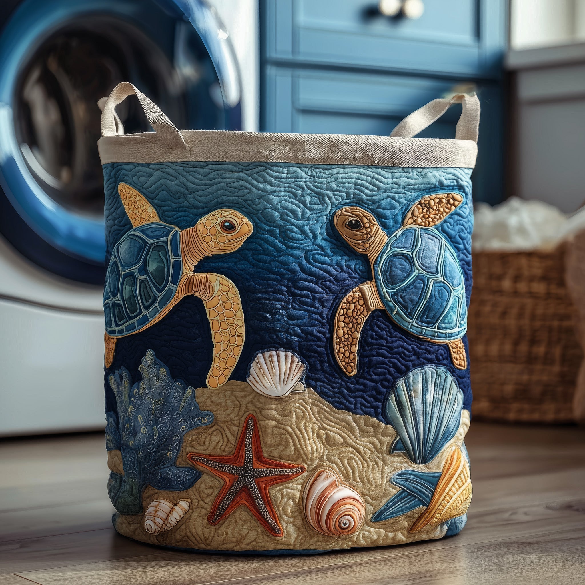 Ocean Turtle Quilted Laundry Basket Turtle Lover Laundry Hamper Thoughtful Home Gifts For Mom