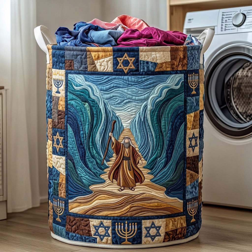 Moses Parting Sea Quilted Laundry Basket Star Of David Storage Basket Gift For House Lover