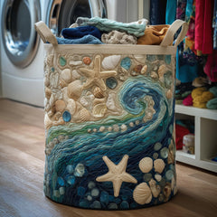 Ocean Wave Quilted Laundry Basket Seashell Wave Storage Basket Home Lover Gift