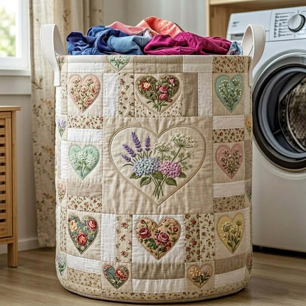 Heartfelt Garden Quilted Laundry Basket Floral Heart Hamper Cute Room Decor Finds