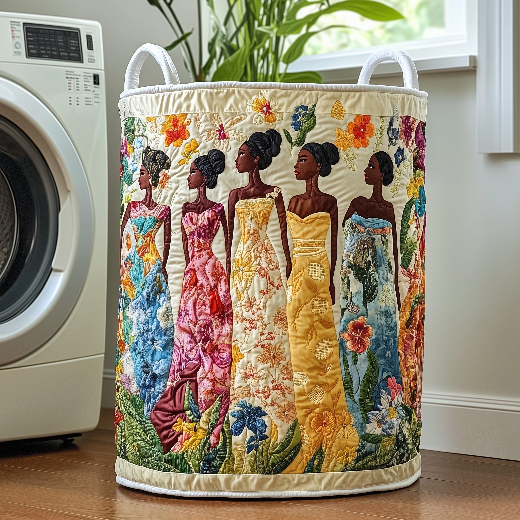 Floral Ladies Quilted Laundry Basket Women Floral Clothes Hamper Gifts For Home Lovers
