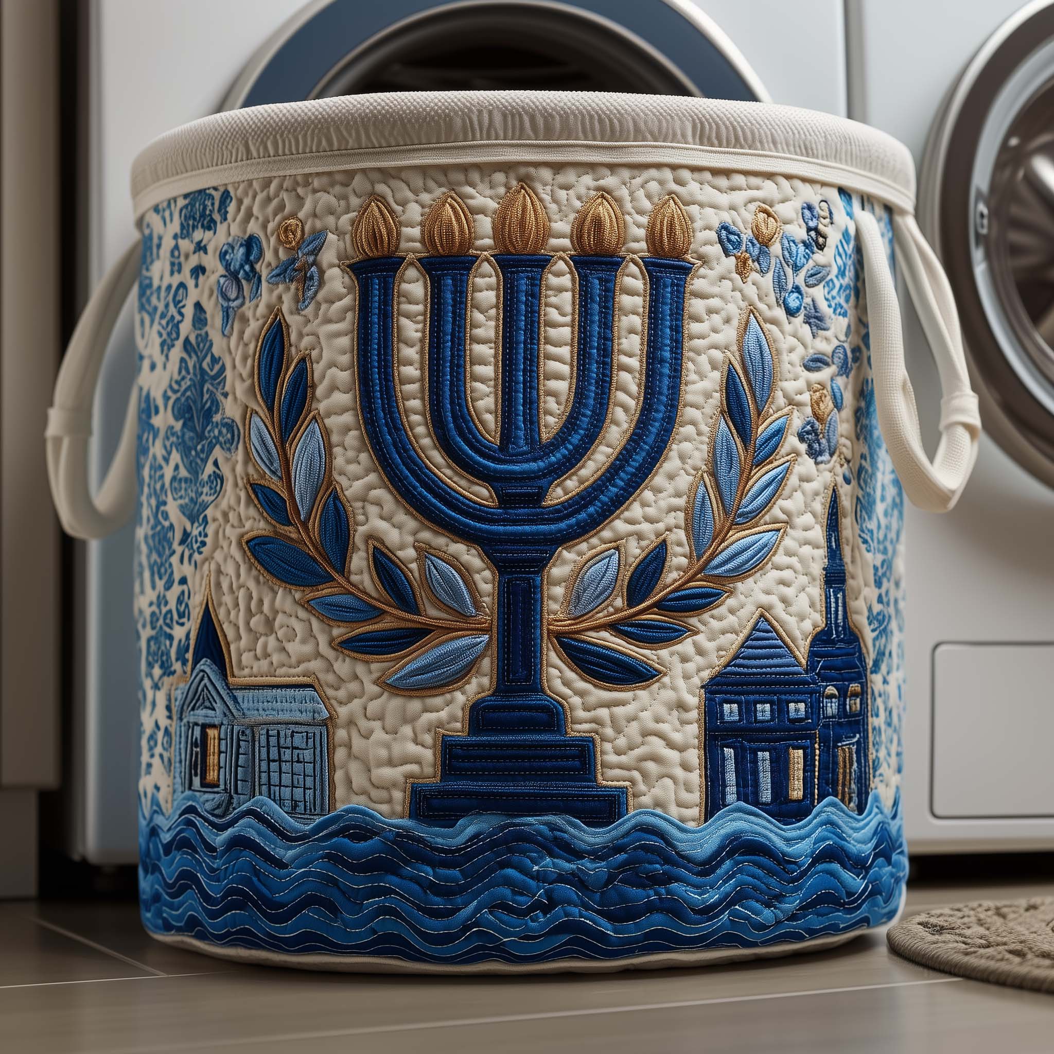 Menorah Garden Quilted Laundry Basket Menorah And Houses Storage Basket Best Home Gifts For Mom