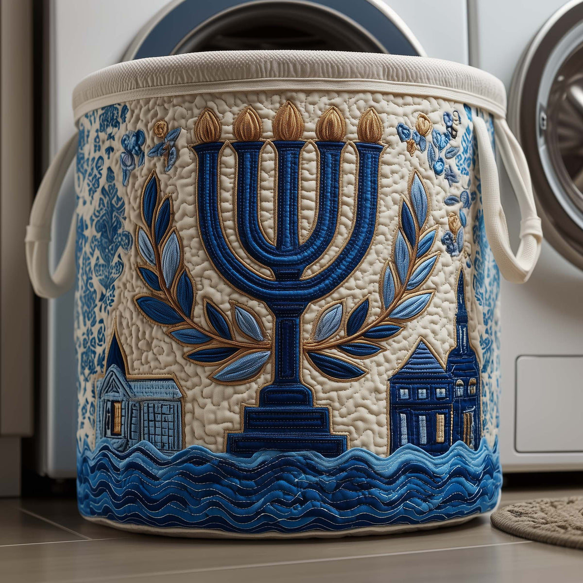Menorah Garden Quilted Laundry Basket Menorah And Houses Storage Basket Best Home Gifts For Mom