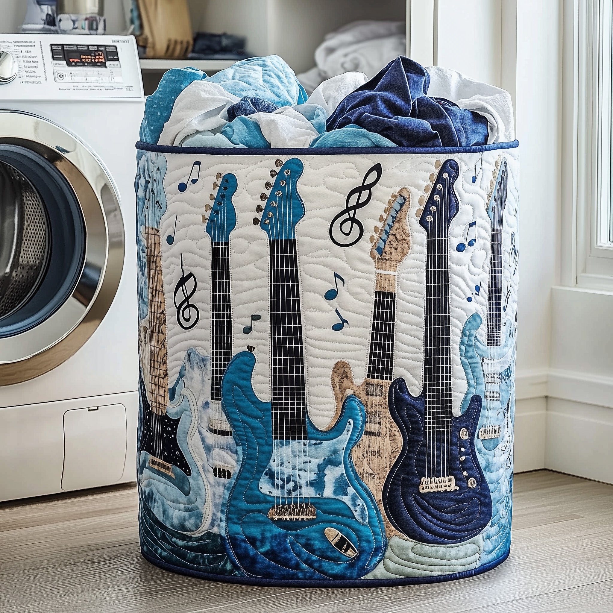 Guitar Symphony Quilted Laundry Basket Vintage Guitar Clothes Hamper Home Gifts For Sister