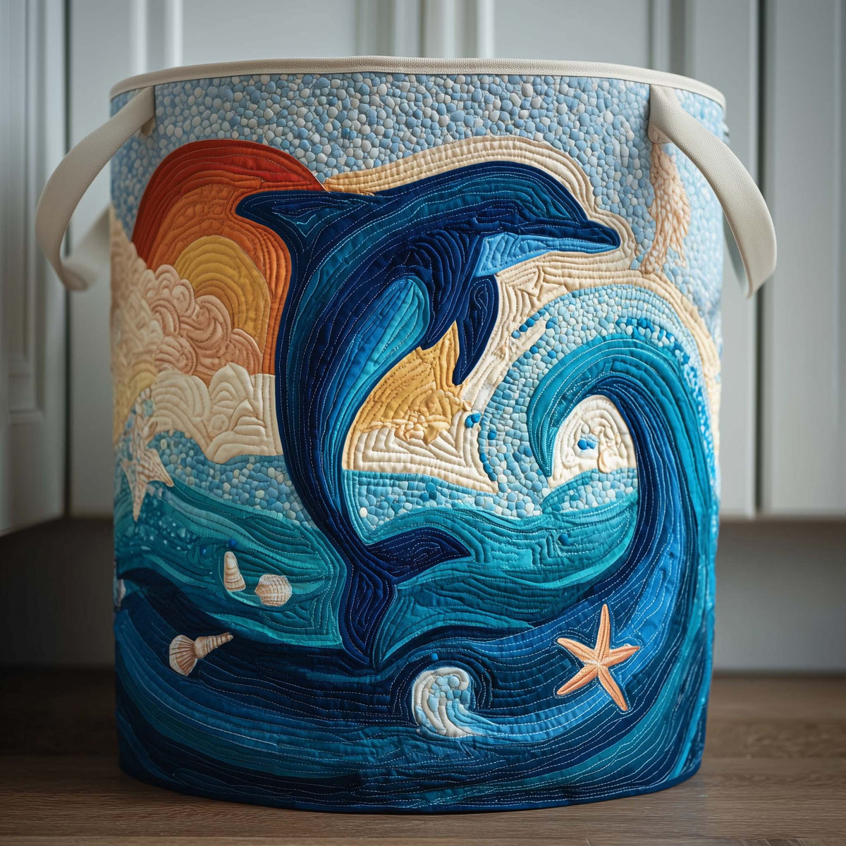 Oceanic Dolphin Dream Quilted Laundry Basket Dolphin Wave Laundry Bin Gift For Wife Home Decor