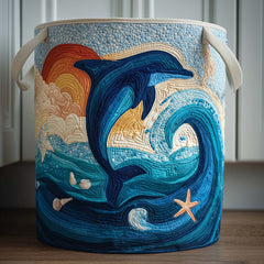 Oceanic Dolphin Dream Quilted Laundry Basket Dolphin Wave Laundry Bin Gift For Wife Home Decor