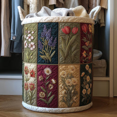 Floral Patchwork Garden Quilted Laundry Basket Botanical Floral Storage Basket House Lover Gift