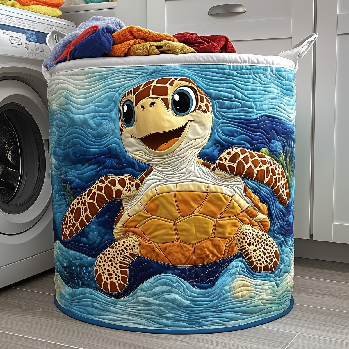 Ocean Turtle Quilted Laundry Basket Turtle Lover Hamper Home Decor Gifts For Her