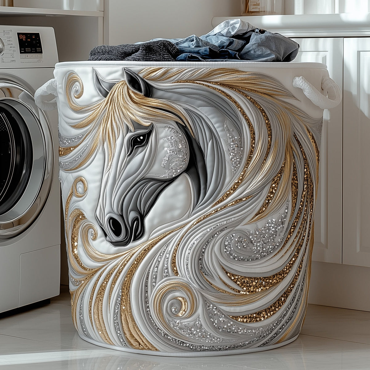 Majestic Horse Quilted Laundry Basket Horse Lover Storage Basket Cozy Home Decor