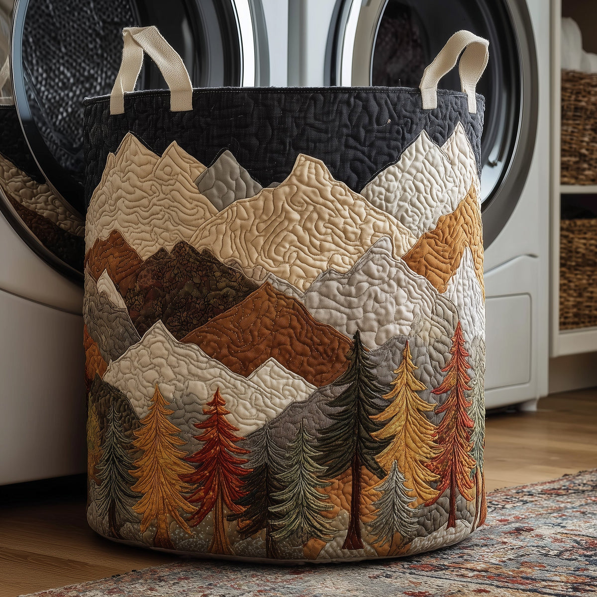 Mountain Landscape Quilted Laundry Basket Mountain Forest Storage Basket Home Gifts For Grandma