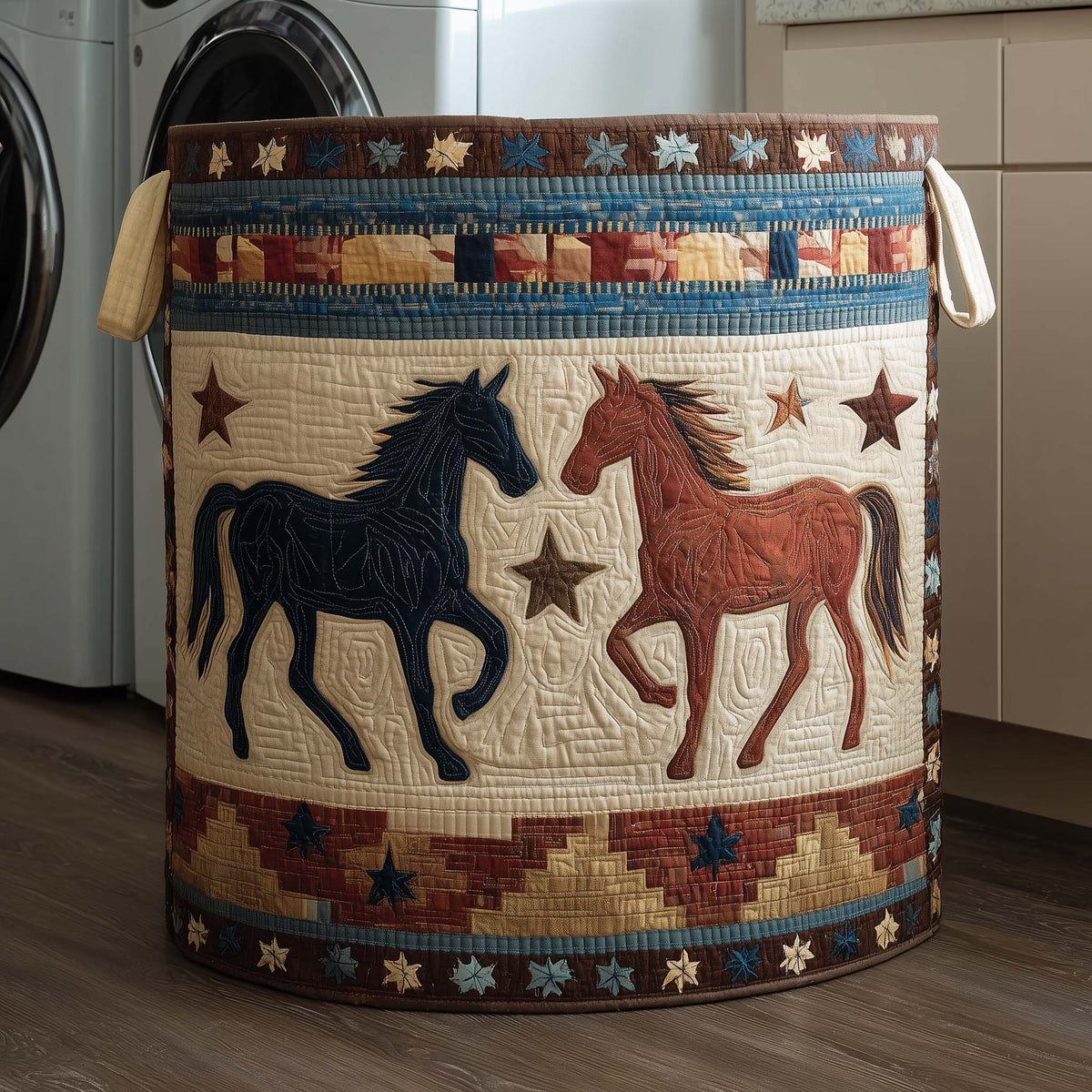 Horse Country Quilted Laundry Basket Horse Lover Storage Basket Soft Cozy Home Decor For Her