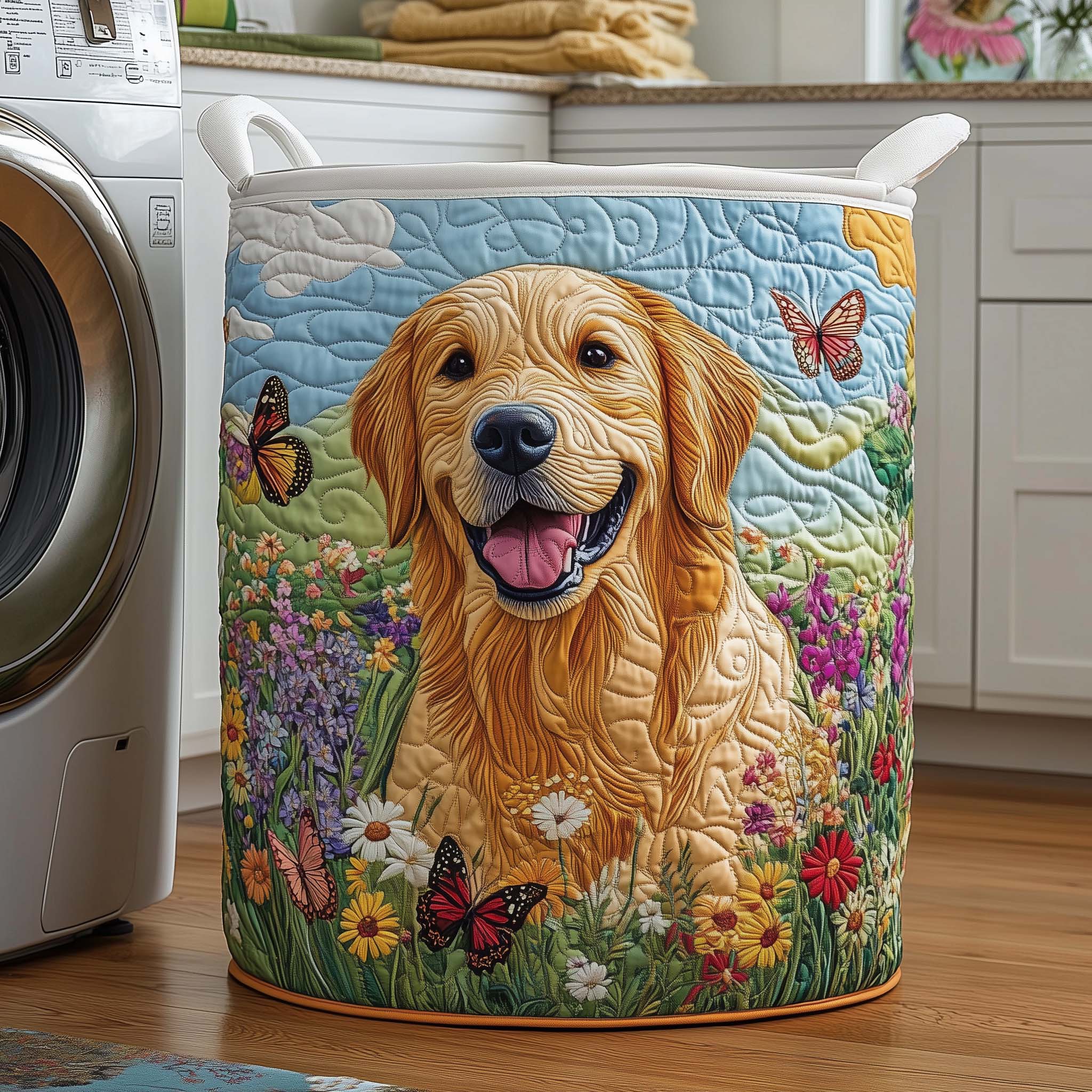 Golden Retriever Meadow Quilted Laundry Basket Golden Retriever Lover Storage Basket Room Gift
